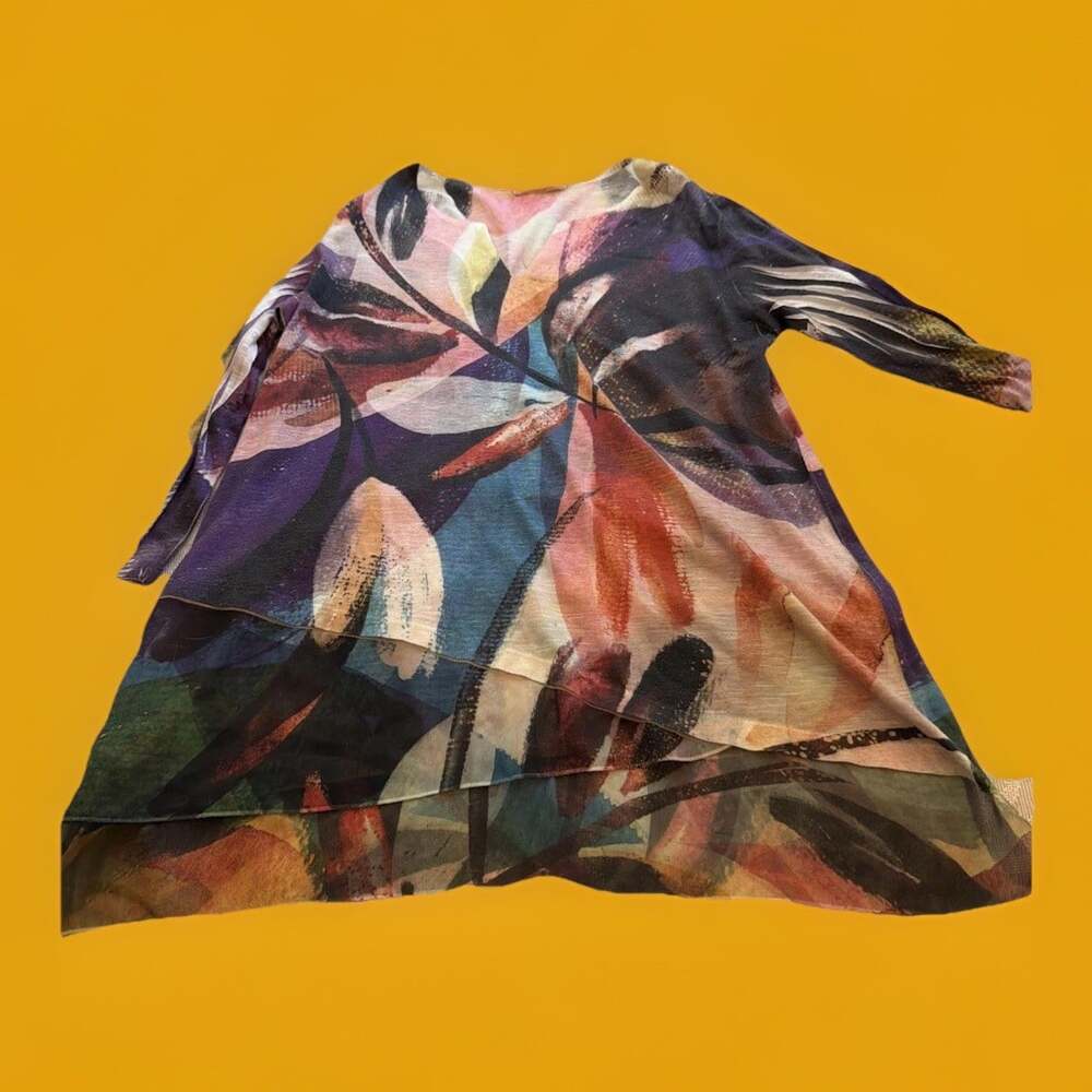 Jess & Jane S layla super soft art to wear print ‘mesh overlay tunic’